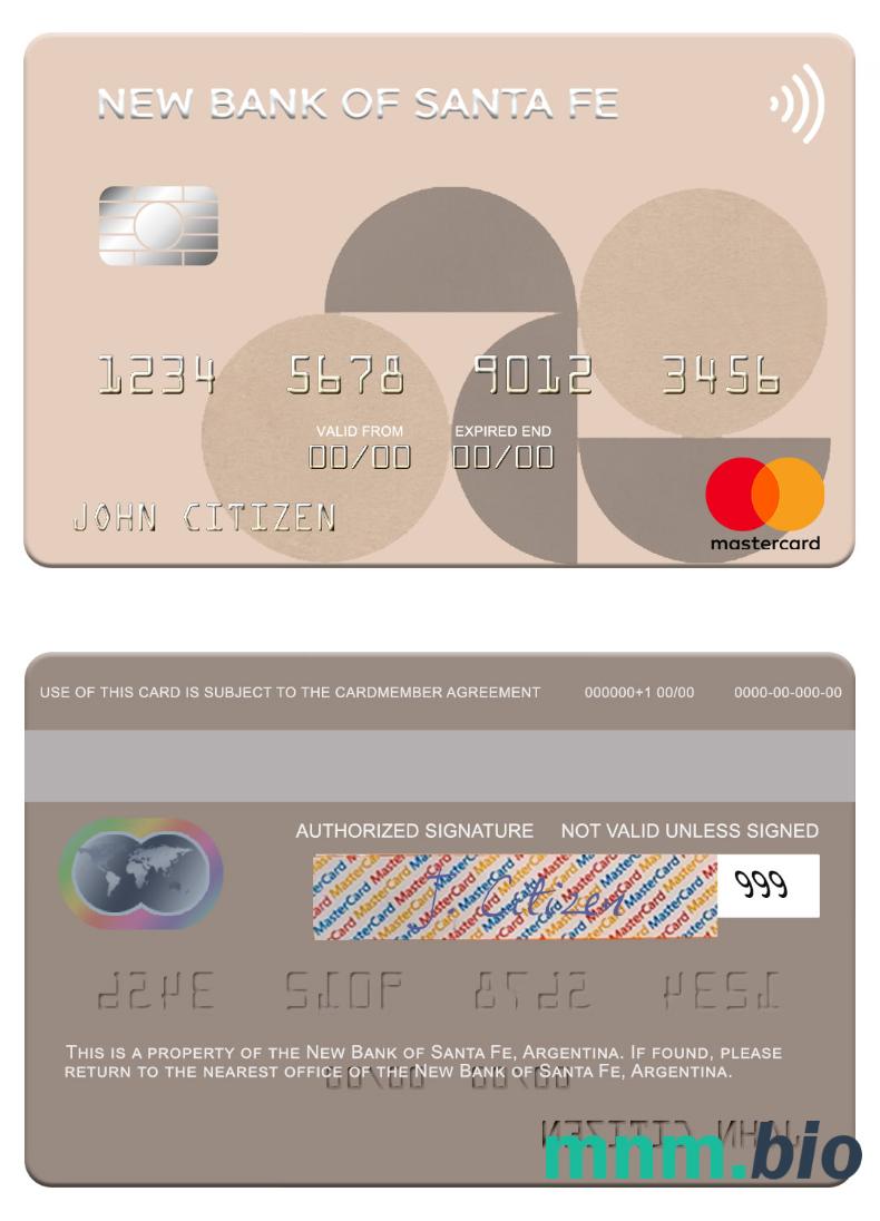 Argentina New Bank of Santa Fe przykład karty mastercard w formacie PSD